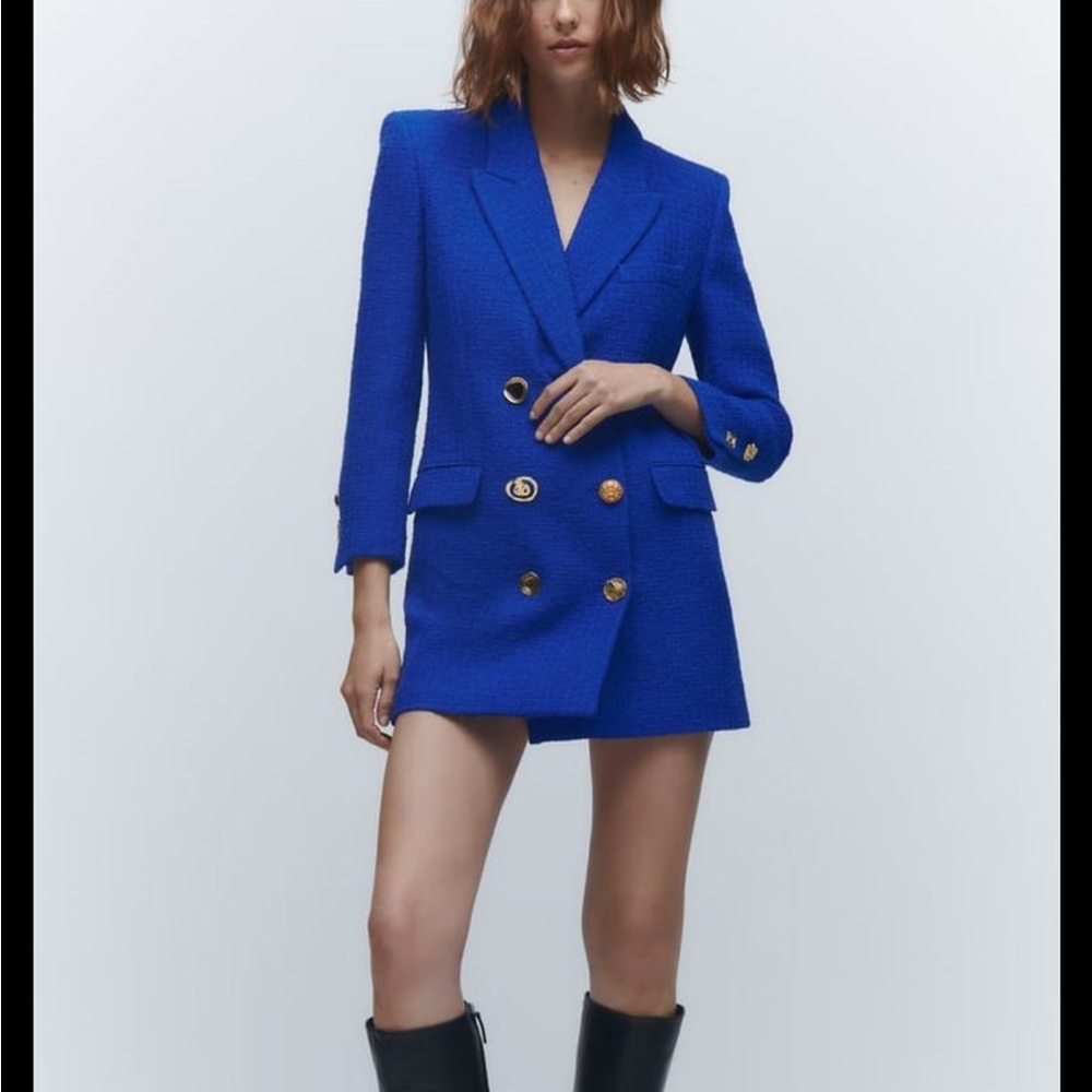 Zara Royal Blue Blazer Dress with Gold Accents